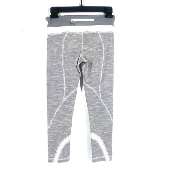 Lululemon Run Inspire Crop Grey White Capri Leggings Women Size 4 Zip Pocket - Picture 2 of 5